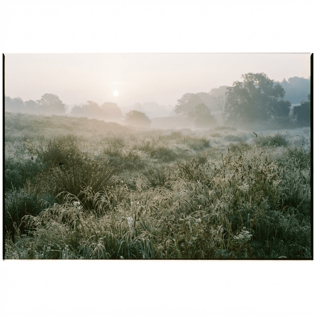 Dew-covered grass in early light